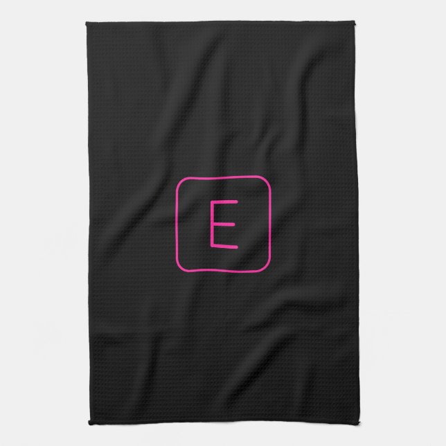 Modernt stiliserad initialmonogram | Rosa & Svart Kökshandduk (Vertikal)