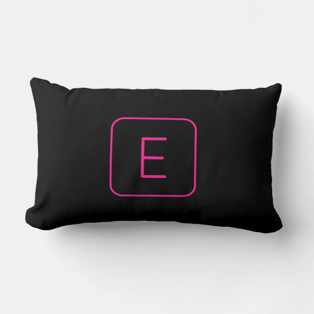 Modernt stiliserad initialmonogram | Rosa & Svart Lumbarkudde (Framsida)