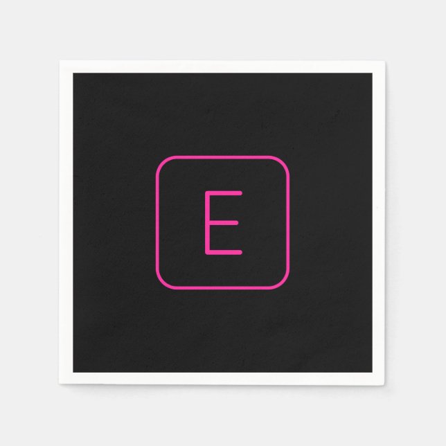 Modernt stiliserad initialmonogram | Rosa & Svart Pappersservett (Framsidan)
