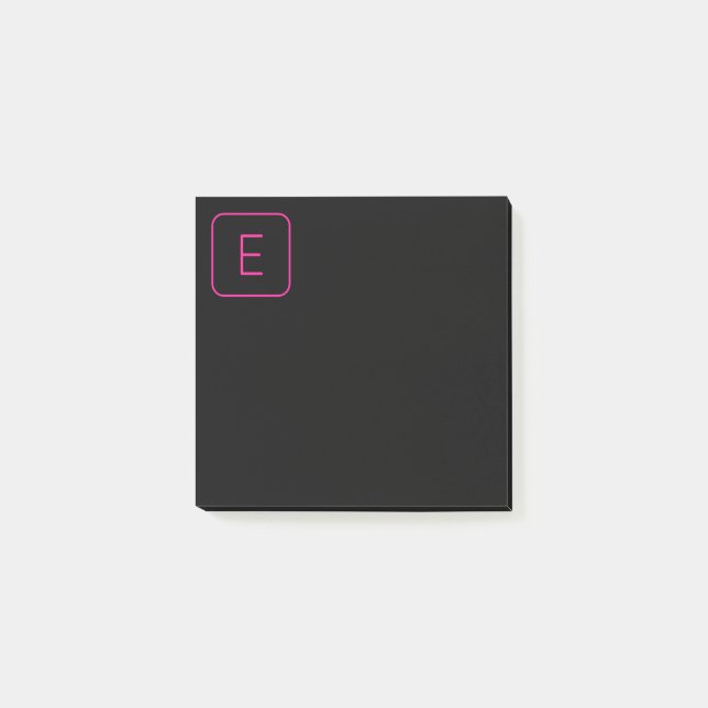 Modernt stiliserad initialmonogram | Rosa & Svart Post-it Block (Framsida)