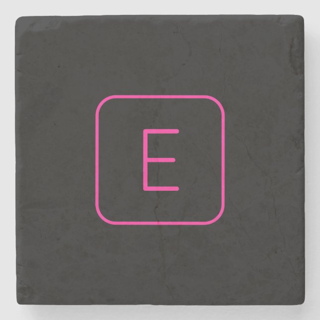 Modernt stiliserad initialmonogram | Rosa & Svart Stenunderlägg (Framsidan)