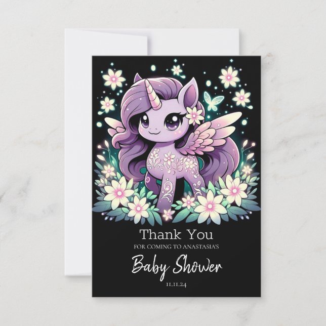 Modernt Stollig encorn Baby Shower Tack Kort (Framsida)