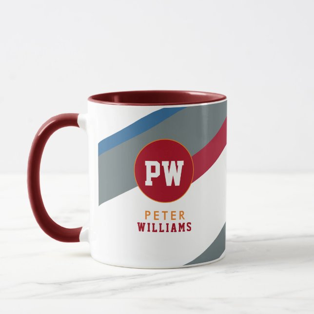 modernt strimlat monogram mugg (Vänster)