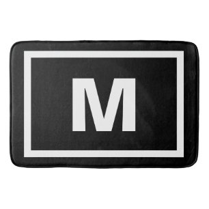 Modernt svart enkelt vitram & Monogrambrev Badrumsmatta
