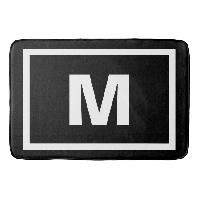Modernt svart enkelt vitram & Monogrambrev Badrumsmatta (Framsidan)