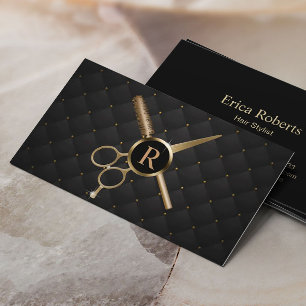 Modernt svart & guld för hårstylistMonogram Visitkort