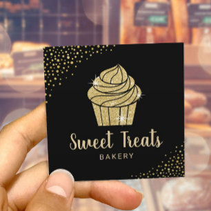 Modernt svart & guld för muffinbagerikonditor fyrkantigt visitkort