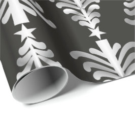 Modernt svart och silverjulgranmönster presentpapper