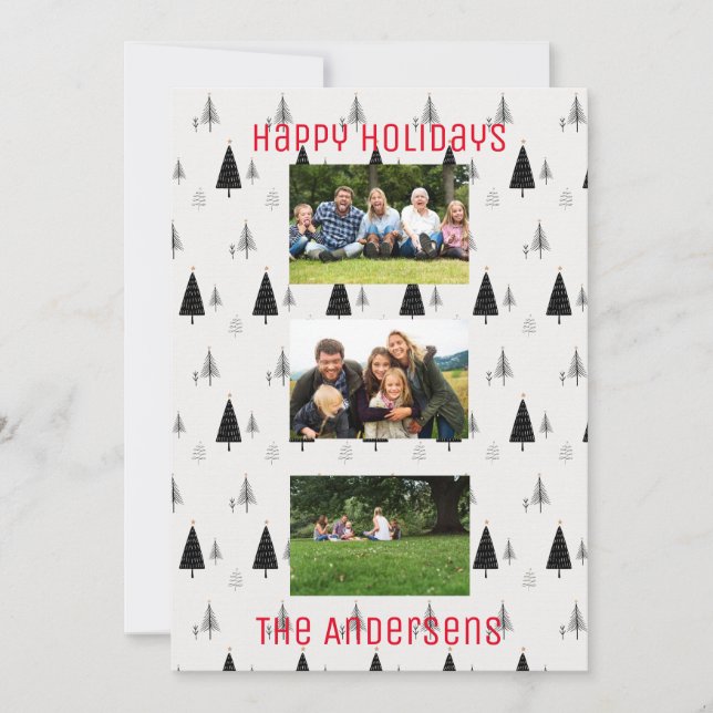 Modernt svart och vitt julgransmönster julkort (Framsida)