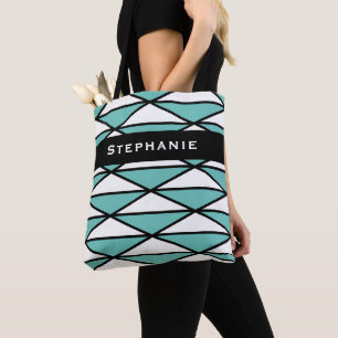 Modernt svart teal chic geometriskt mönster tygkasse