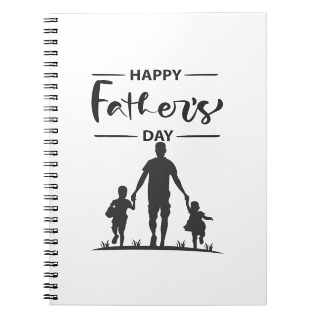 Modernt svart-vit silhuett fadersdags-kort anteckningsbok (Framsidan)