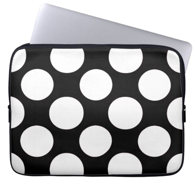 Modernt svart vitpolka dotsmönster laptop fodral (Framsidan)