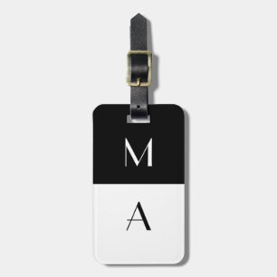 Modernt svartvitt Monogrammed Bagagebricka