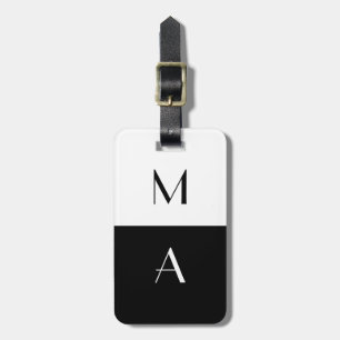 Modernt svartvitt Monogrammed Bagagebricka