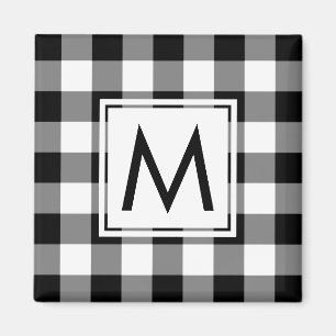 Modernt svartvitt plädmönster med monogramen magnet