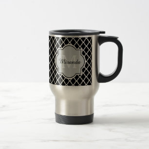 Modernt svartvitt Quatrefoil Monogrammed namn Resemugg