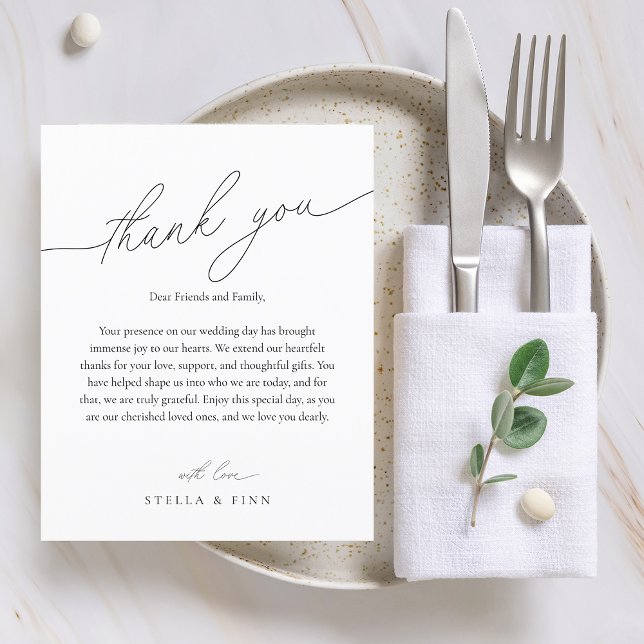 Modernt tackkort för bröllopsbord (Modern Script Thank You Wedding Place Card)