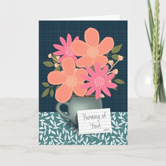 Modernt 'Tänker på dig'-bukett med ljusa blommor Kort (Framsida)