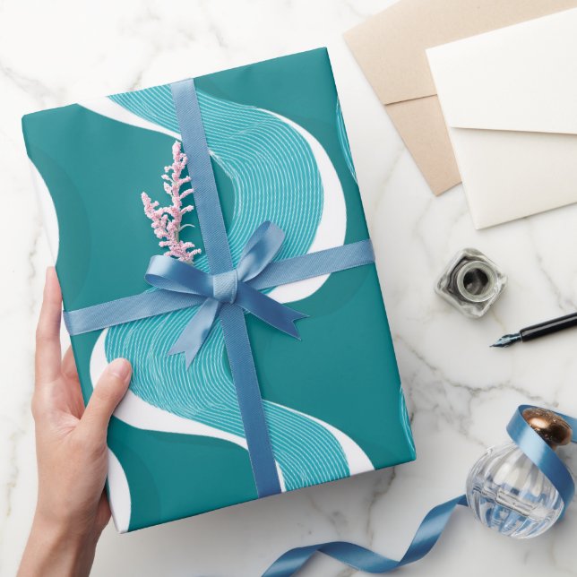 Modernt tealblått vågrörelse abstrakt mönster presentpapper (Gifting)