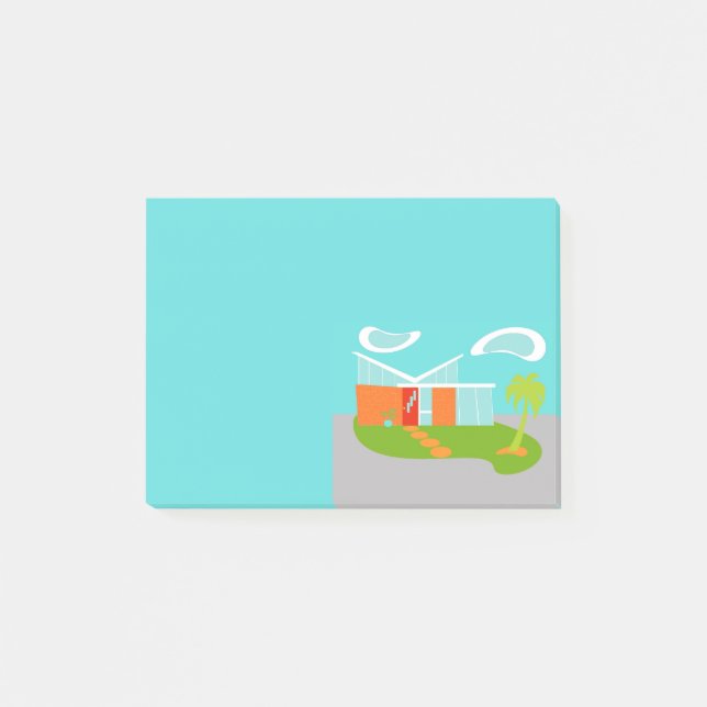 Modernt tecknadhus för mitt- århundrade som post-it block (Framsida)