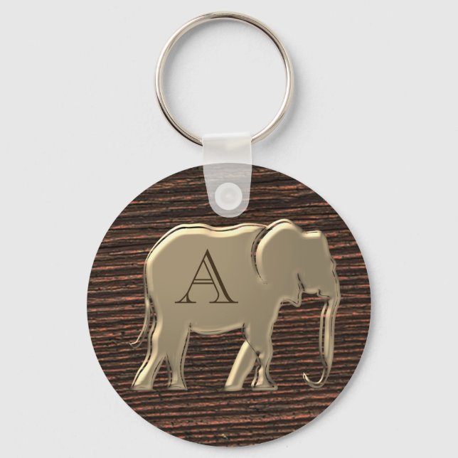 Modernt Trä och Guld Monogram Nyckelring (Framsida)