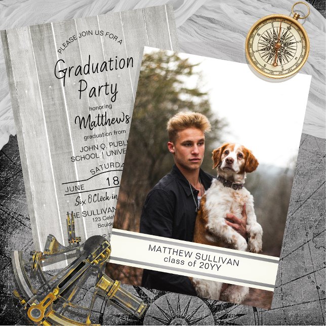 Modernt Trä Utseende | Foto Studentfest Inbjudningar (Modern Wood Look One Photo High School Graduation Announcement | Party Invitation - Print Download)