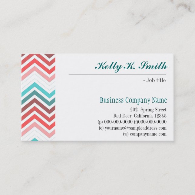 modernt, trendig, coola, snyggt, färgat chevron visitkort (Framsida)