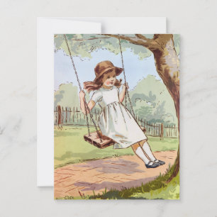 Modernt Trendig Vintage Lycklig Child Girl on Swin Vykort