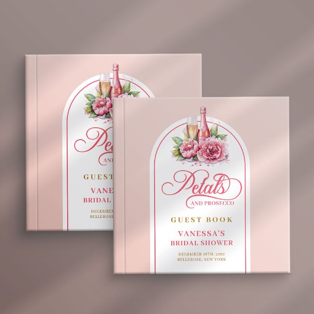 Modernt trendigt rosafärgade och gyllene kronblad  gästböcker (Modern trendy blush and gold petals prosecco Guest Book)