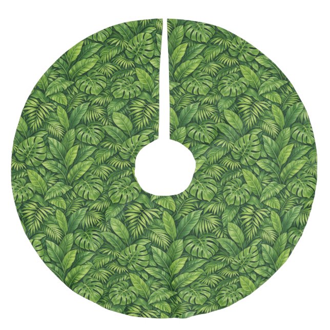 Modernt tropiskt blad sömlöst mönster julgransmatta borstad polyester (Framsidan)