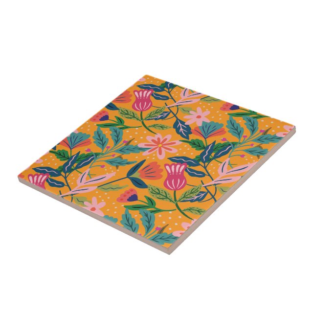 Modernt tropiskt blommönster kakelplatta (Sidan)