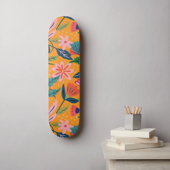 Modernt tropiskt blommönster mini skateboard bräda 18,5 cm (Väggkonst)