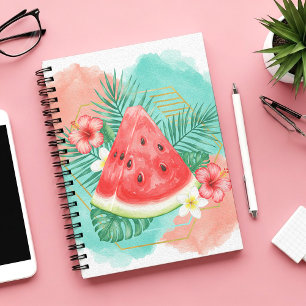 Modernt tropiskt vattenmelon & hibiskus vattenfärg anteckningsbok