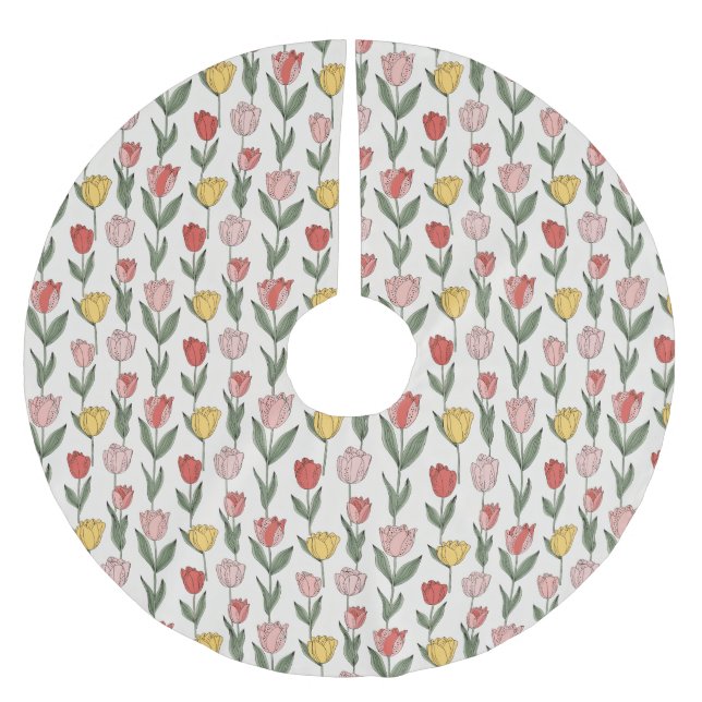Modernt tulpanblommönster Mjuk botanisk vår Julgransmatta Borstad Polyester (Framsidan)