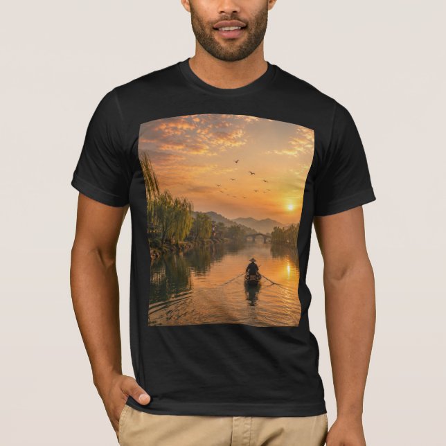 Modernt tuschflodsflodslandskap t shirt (Framsida)