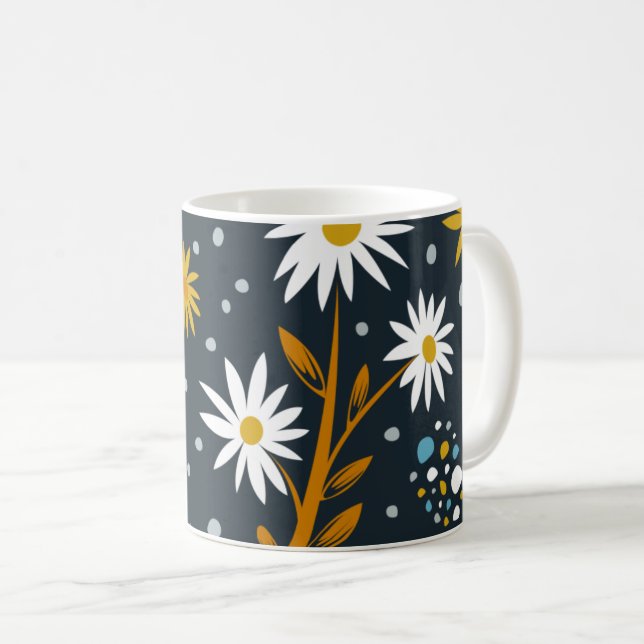 Modernt tusenskönemönster på mörkblått kaffemugg (Framsida höger)