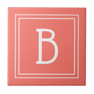 Modernt Uppdaterat Monogram Coral & Vit Initial Kakelplatta