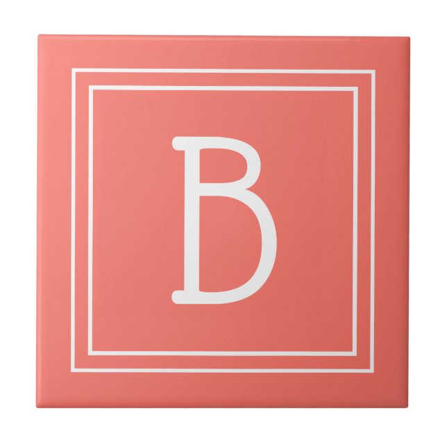 Modernt Uppdaterat Monogram Coral & Vit Initial Kakelplatta (Framsidan)