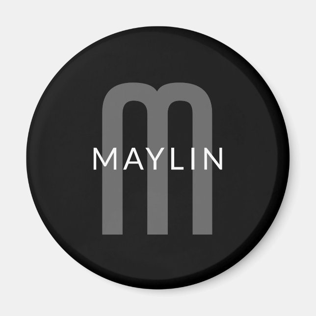Modernt utseende monogramnamn | Svart Grå Vit Magnet (Framsidan)