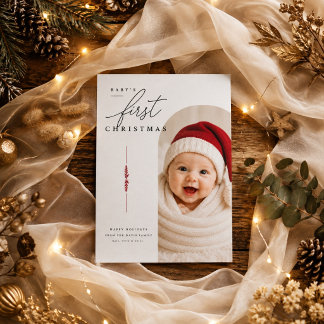 Modernt valv för babys första jul firande fotot julkort