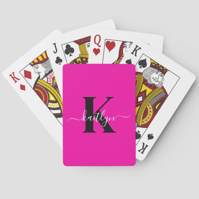 Modernt varmgrat svart scriptmonogram casinokort (Baksidan)