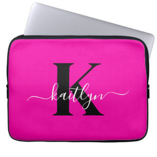 Modernt varmgrått svart scriptmonogram laptop fodral