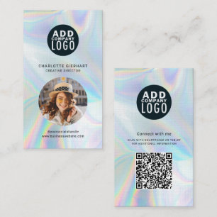 Modernt varumärkeslogotyp QR-kod holografisk foto Visitkort