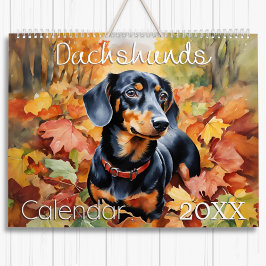 Modernt Vattenfärgstavlor Dachshund Hundar Söt Wal Kalender