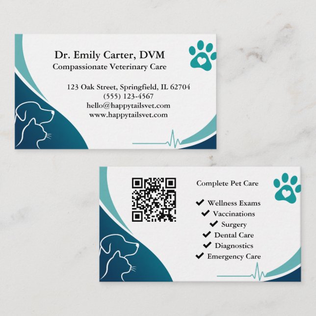 Modernt veterinär-kort med QR-kod Visitkort (Fram/baksida)