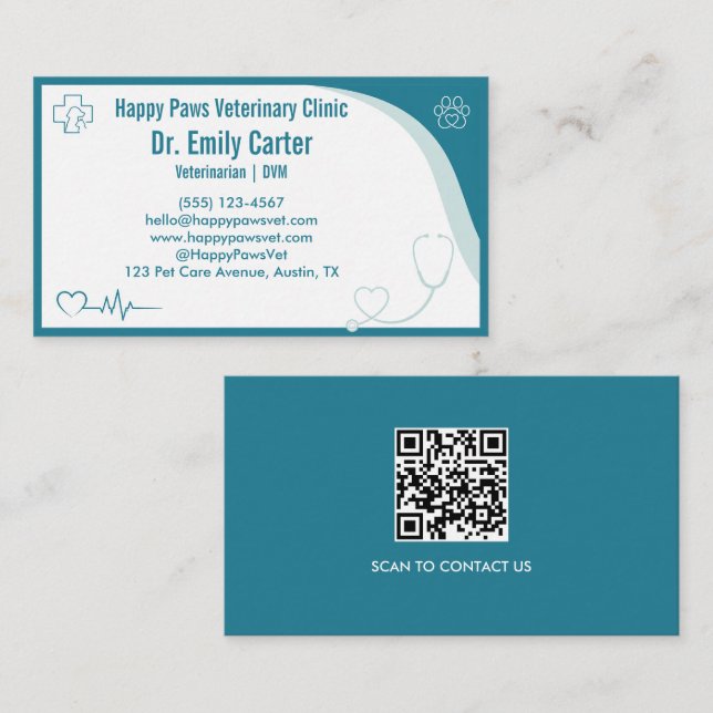 Modernt veterinärnamnkort med QR-kod Visitkort (Fram/baksida)