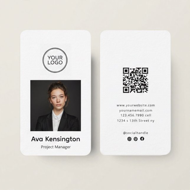 Modernt visitkort med foto & logotyp anpassat (Skapare uppladdad)
