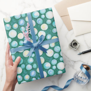 Modernt Whimsical Grön Blå Bubbla Snö Akvarell Presentpapper