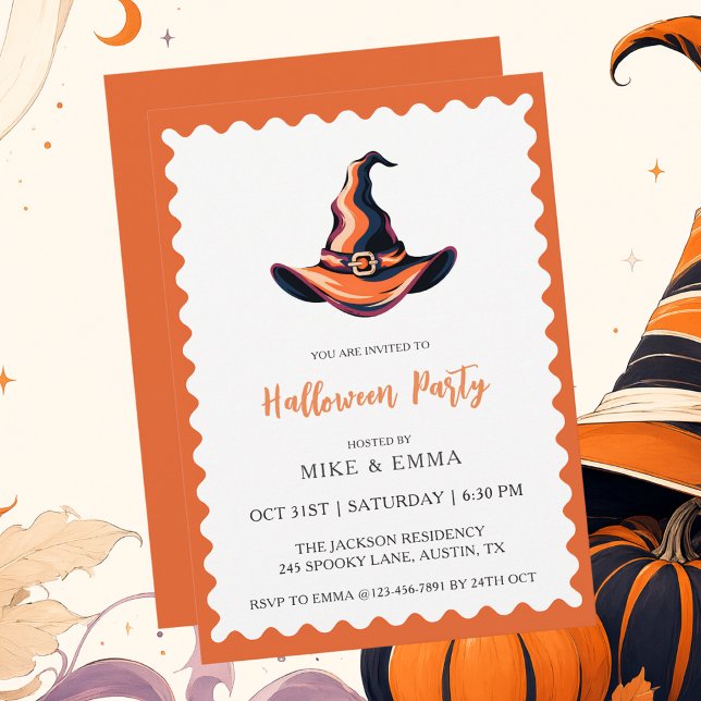 Modernt Whimsical Häxhatt Halloween Inbjudningar (Skapare uppladdad)