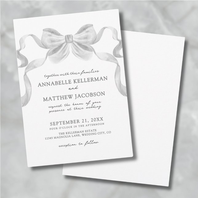 Modernt Whimsical Lintbåge Elegant Bröllop Inbjudningar (Modern Whimsical Ribbon Bow Elegant Wedding Invitation)
